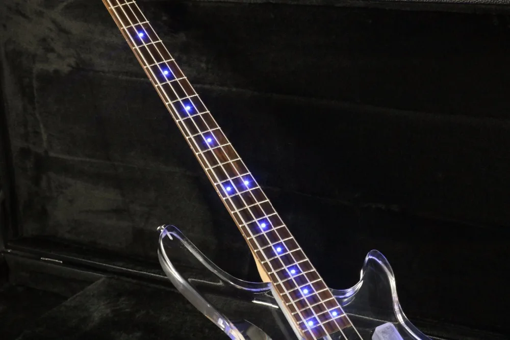 4 струны акриловый корпус для электрической бас-гитары гитара с отделкой кристаллами Синий СВЕТОДИОДНЫЙ Свет Лады бас хорошее качество