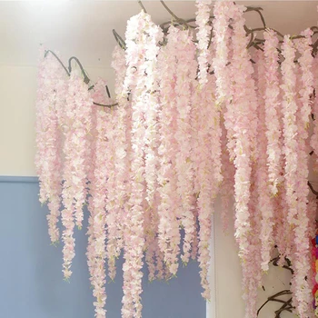 

Artificial Flower Vine Orchids Flower String Stripe Handmade Hanging Garland Wedding Decoration Christmas Halloween Party Decor
