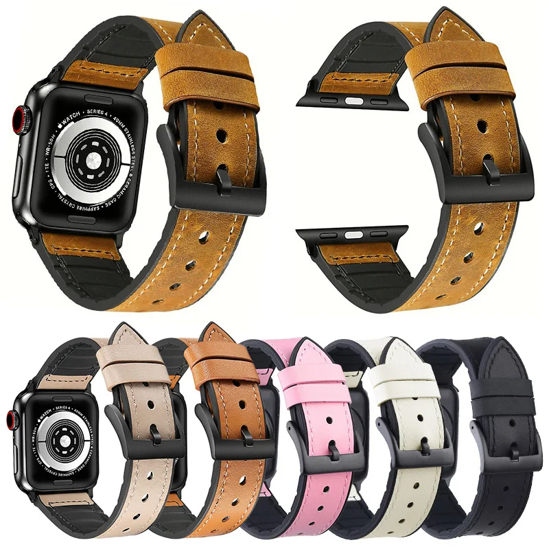 Ремешок силиконовый для Apple Watch SE Series 6 5 4 3 кожаный браслет iWatch 40/44/38/42 мм аксессуары