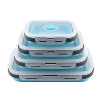 

4pcs Silicone Folding Lunch Box Microwave Bento Box Outdoor Travel Picnic Lunch Box Folding Food Storage Container