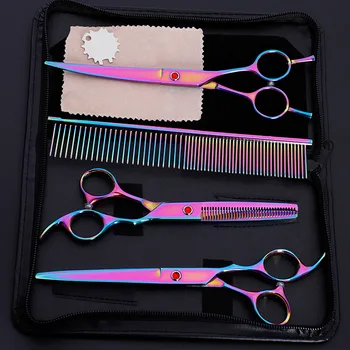 

8pcs high-end 7.0 inch professional dog grooming scissors curved thinning shears for dogs & cats animal hair tijeras tesoura