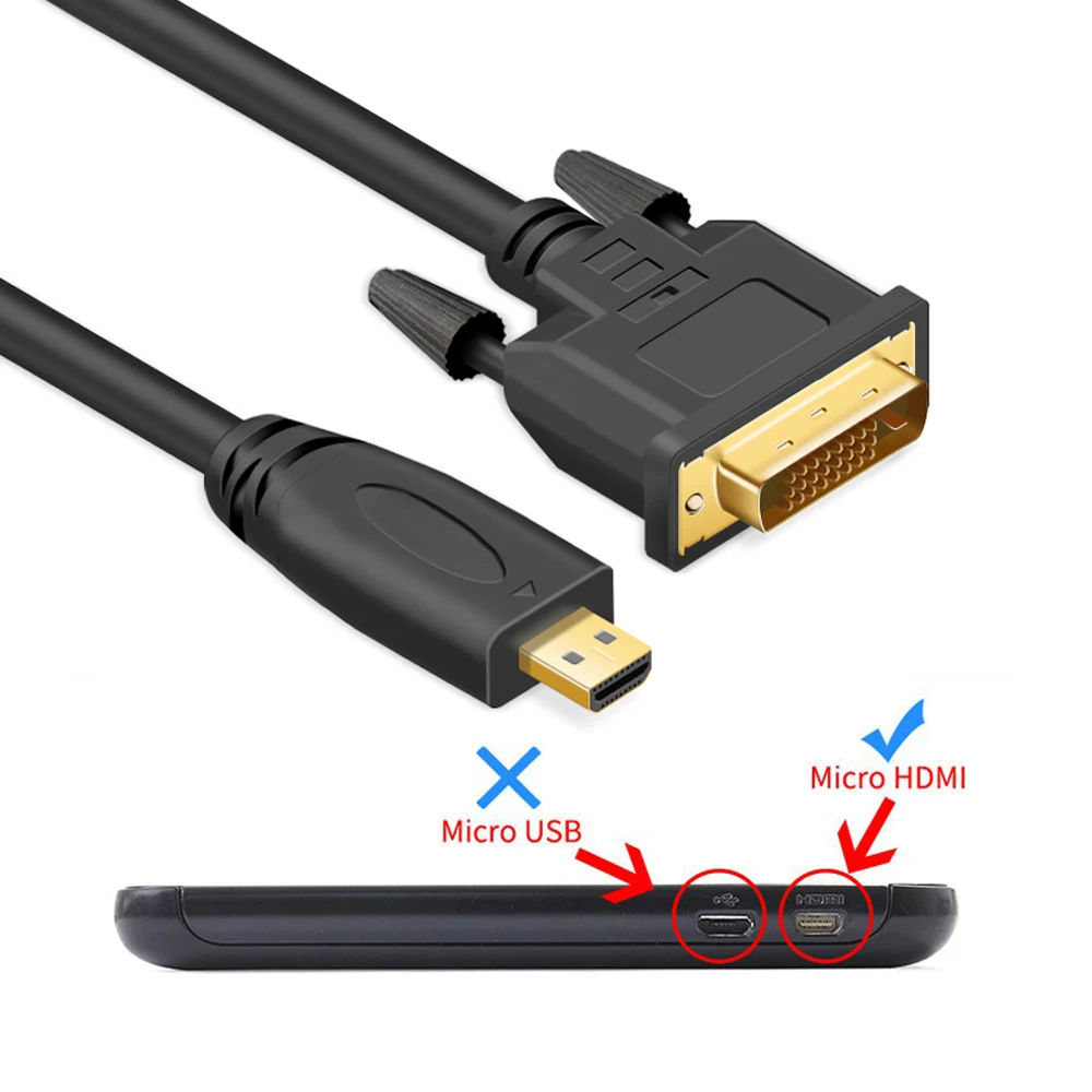 Micro HDMI мужчина к DVI DVI-D 24+ 1 Мужской кабель Шнур для EVO Asus T100TA ME302C и другие 6 футов 1 м 1,8 м