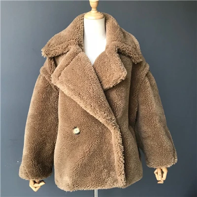 brown short Для женщин настоящая овечья шерсть пальто ежедневный пиджак осень-зима с длинным рукавом лацкан норка мех, женская верхняя одежда, джинсовая куртка шерсть Тедди куртка медвежонок - Цвет: brown short