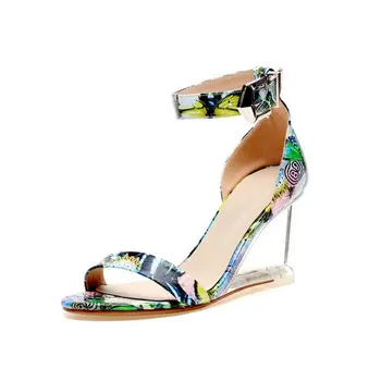 

Ankle strap Women Sandals Genuine Leather Sexy Peep Toe Comfortable Wedges High Heel Transparent Party Sandals Women