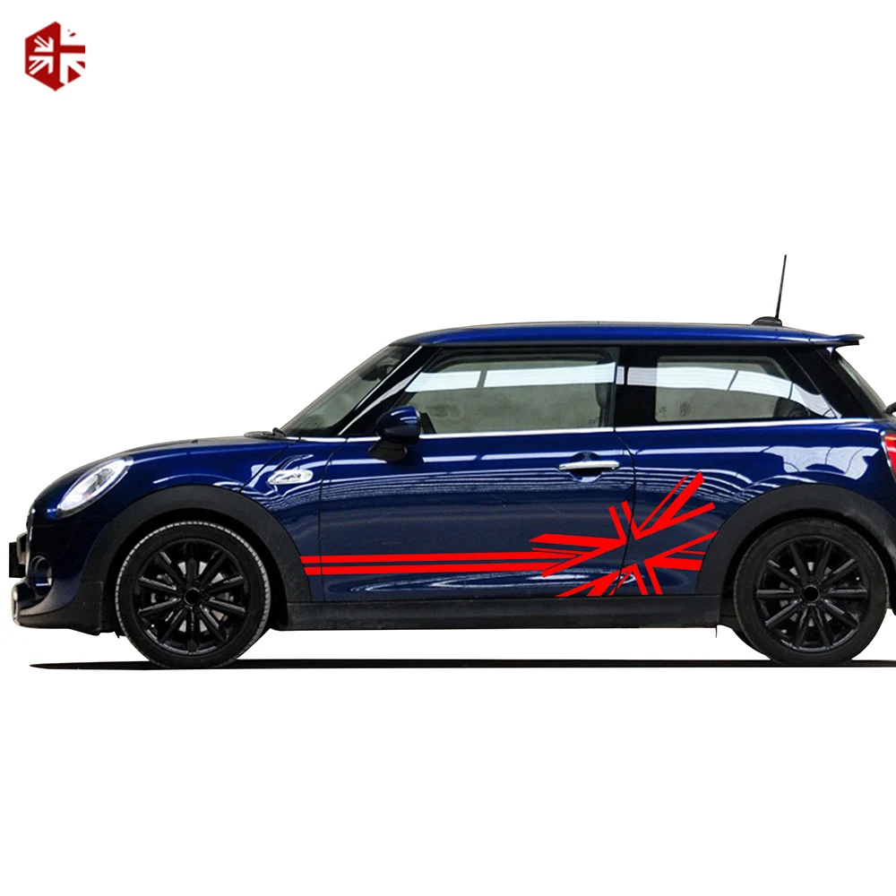 2 Pcs Union Jack Flag Style Car Door Side Stripes Sticker Body Decal For MINI Cooper S F56 2014-present One JCW Accessories