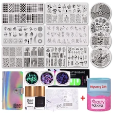 Beautybigbang 12 пластина для стемпинга для нейл-арта набор с 3 блестками для ногтей порошок 2 лак штамп наклейка чехол Mystery подарок шаблон набор