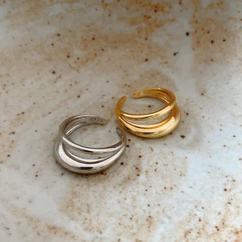 

European and American Celi French Style Korean Ornament 925 Sterling Silver Ring Cool Trendy Jewelry Fashion Double Layer Ring