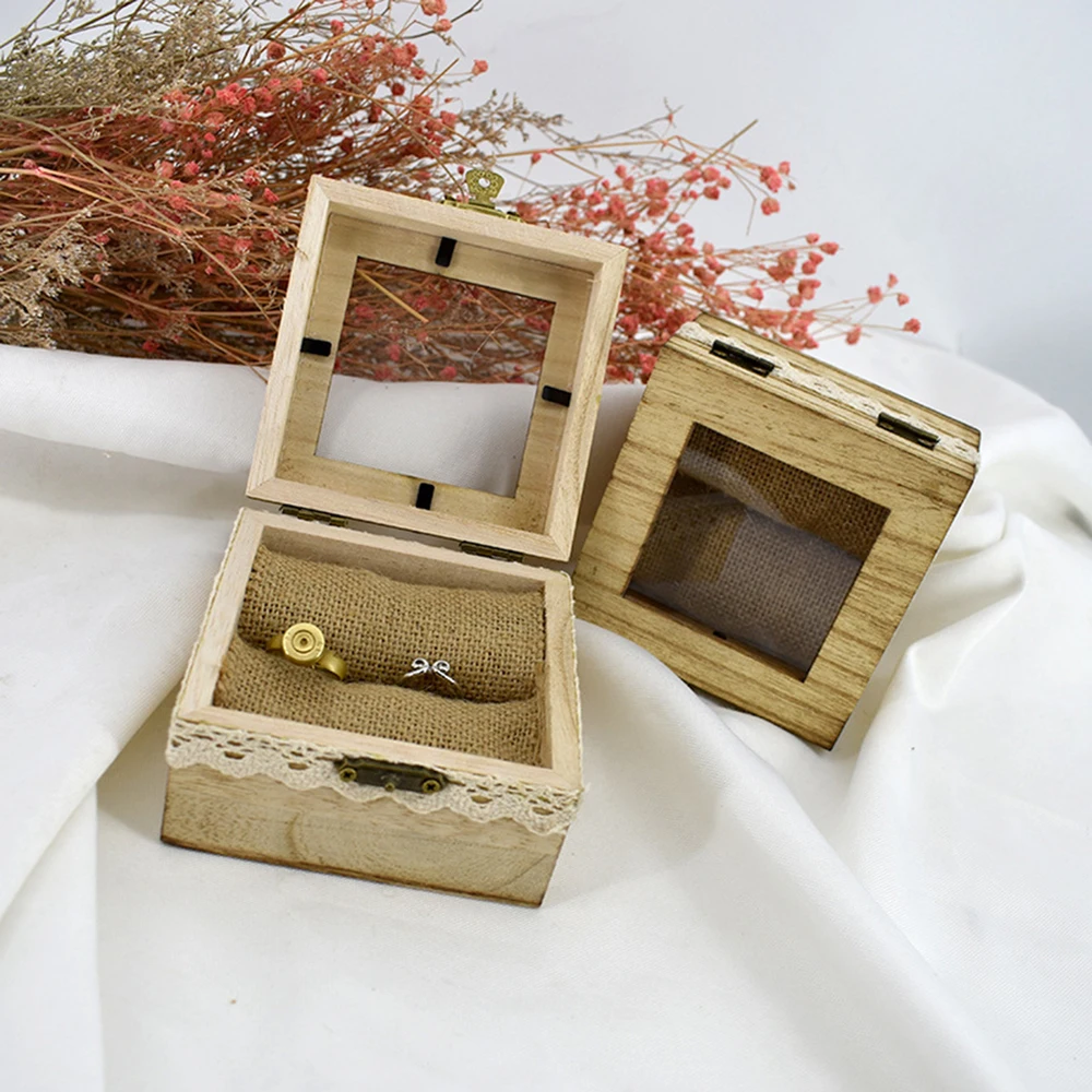 

Rustic Wedding Wood Ring Box Holder for Wedding Eneagement Party Decoration Ring Bearer Gift Box Jewelry Case
