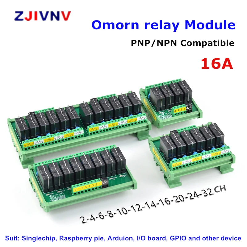 

14CH 1NO+ 1NC DIN Rail Mount Interface Relay Module with G2RL-1-E 16A INPUT DC 12V 24V PNP NPN compatible