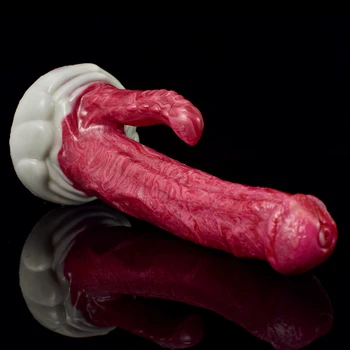 FAAK New Red Double Horse Dildo With Suction Cup Clit Massage Silicone Anal Sex Toys For Women Man Flexible Erotic Products 5