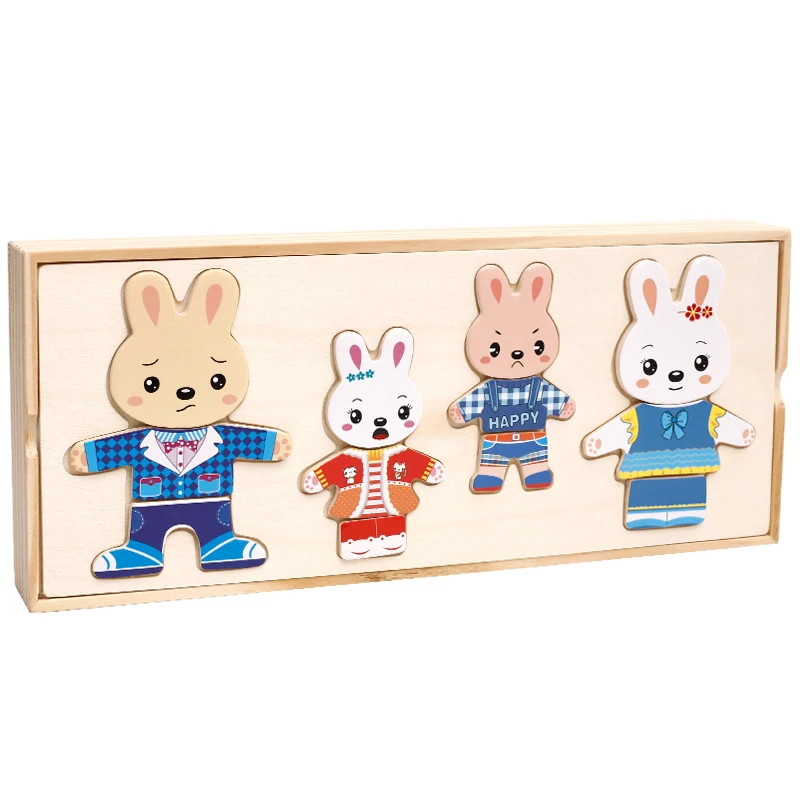 Cartoon Wooden Toy Rabbit Changing Clothes Puzzles Montessori Educational Dress Changing Jigsaw Puzzle Toys Children Kids Gifts wooden jigsaw puzzle