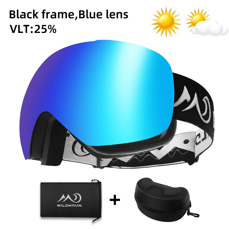 Blue with case Лыжные очки WILDMTAIN G2, безрамные УФ-защита, анти-туман премиум класса поверх очков, сноуборд, зимние очки для женщин, мужчин, молодежи - Цвет: Blue with case