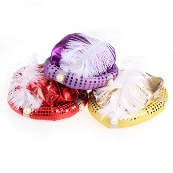 

Children Or Adult Halloween Party Cosplay Aladdin Hat Aladdin's Hats Feather Gold Purple Red Cap