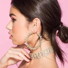 

New Design Sparkling Rhinestone Big Ear Hoop Women's Earrings Jewelry Hoop Ladies Earrings Fashion Accessories