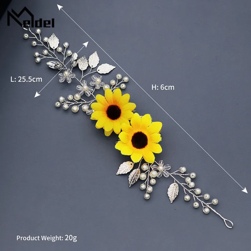 Meldel Bruiloft Sieraden Vrouw Haar Band Gele Bloemen Bruid Sieraden Handgemaakte Steentjes Mooie Meisje Zon Bloem Hoofdtooi