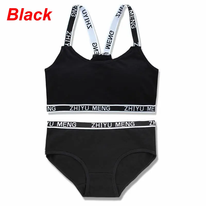 Black KLV нижнее белье для девочек-подростков мягкие хлопковые дышащие бюстгальтеры в комплекте с буквенным принтом для молодых девушек, Спортивная для йоги и бега, свободный размер - Цвет: Black