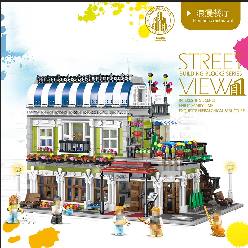 

MOC City Creator Parisian Restaurant Street View Model Building Kits Blocks Bricks Education Toys Fit 10243 Kids Christmas Gifts