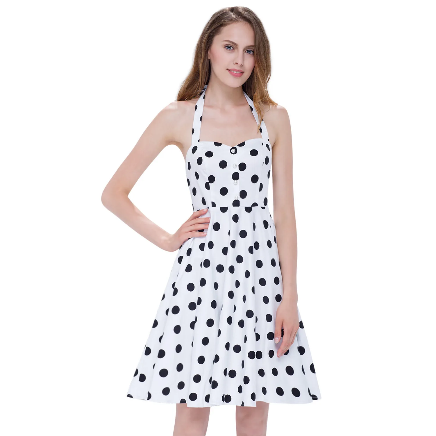 

2019 European And American Spring New Style Polkadot Halter Sleeveless Party Dress