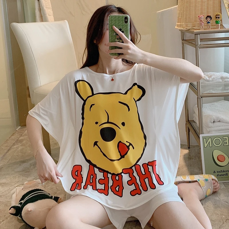 

WAVMIT New 2020 Summer Women Loose Sleeves Cute Pajama Set Girl Print Pyjama Set Short Sleepwear Suit Women Nightshirt Sets