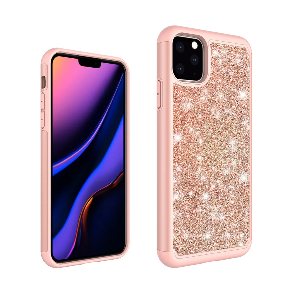 500 шт. 2 In1 TPU + PC изящный усыпанный блёстками чехол для i Phone 11 11Pro Pro MAX Блеск телефона