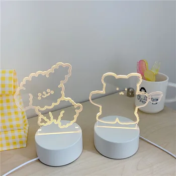 

South Korea INS Homemade Poodle Cute Bear Atmosphere Small Night Lamp Bedroom Bedside GIRL'S Heart LED Desk Lamp Gift