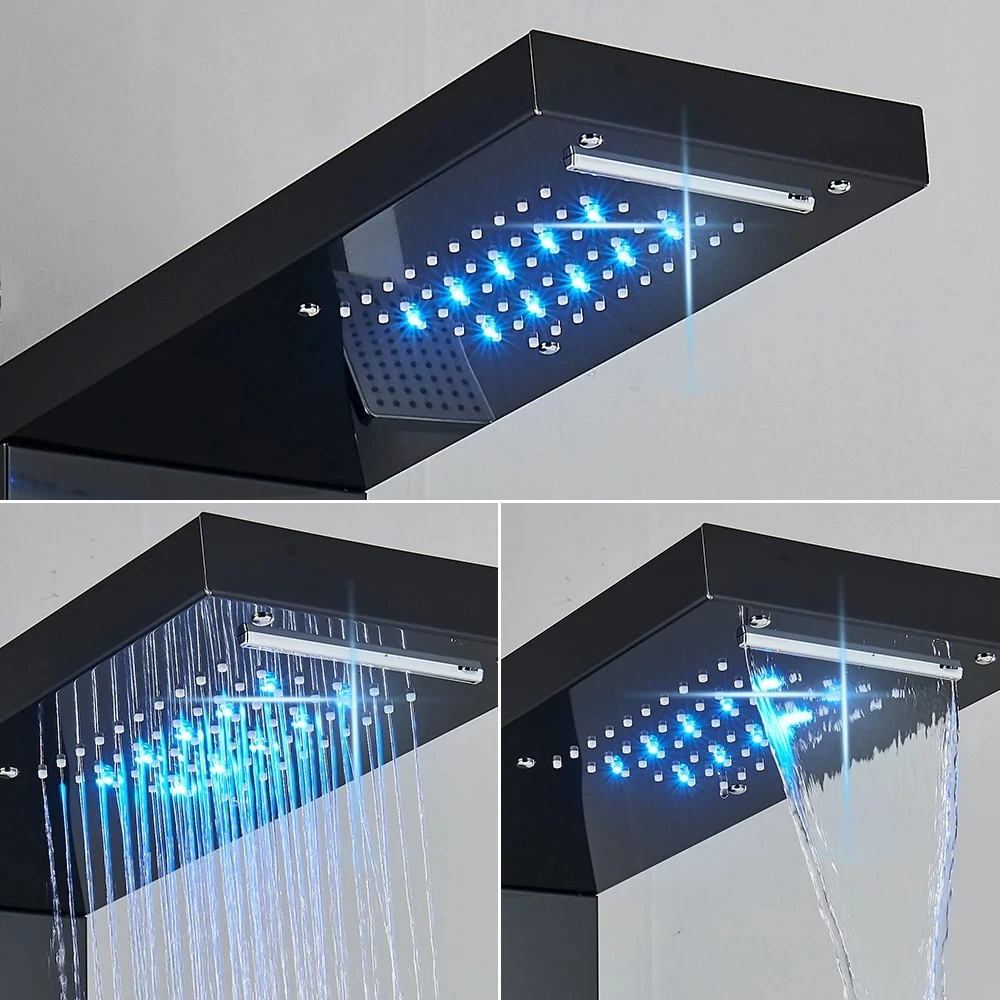 Description Picture 6 of itemDigital Display Rainfall Shower Faucet Bathroom SPA Massage Jet Black LED Light Shower Panel With Handshower Bidet Sprayer Tap