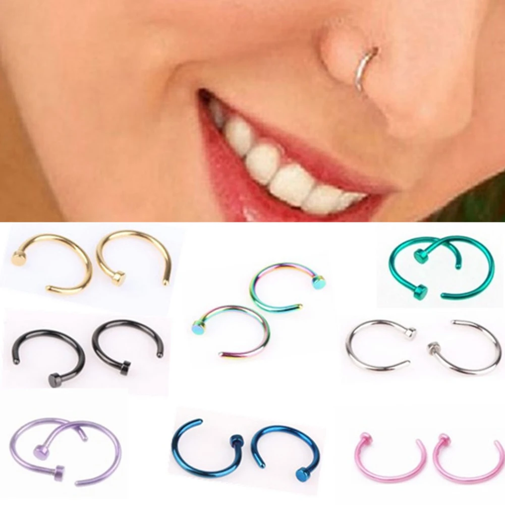 

6mm 8mm 10mm Small Thin Stainless Steel Nose Lip Open Hoop Ring C Type Hoop Piercing Stud Body Jewelry 6 Colors Nose Ring