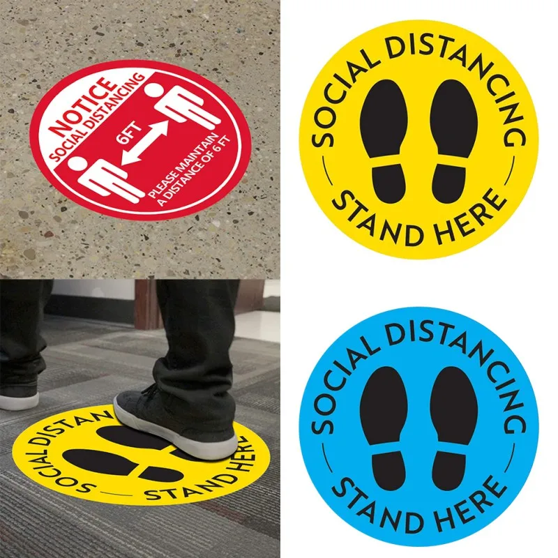 NAWXC 20pc Social Distanciation Floor Decals Commercial Grade 11 » Round D Safety Floor Sign Marker Poster Maintain 6 Foot Distance Anti-Slip 