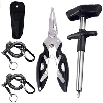 

5Pcs Fishing Pilers Fish Hook Remover Set Braid Line Cutters Coiled Lanyard Bag