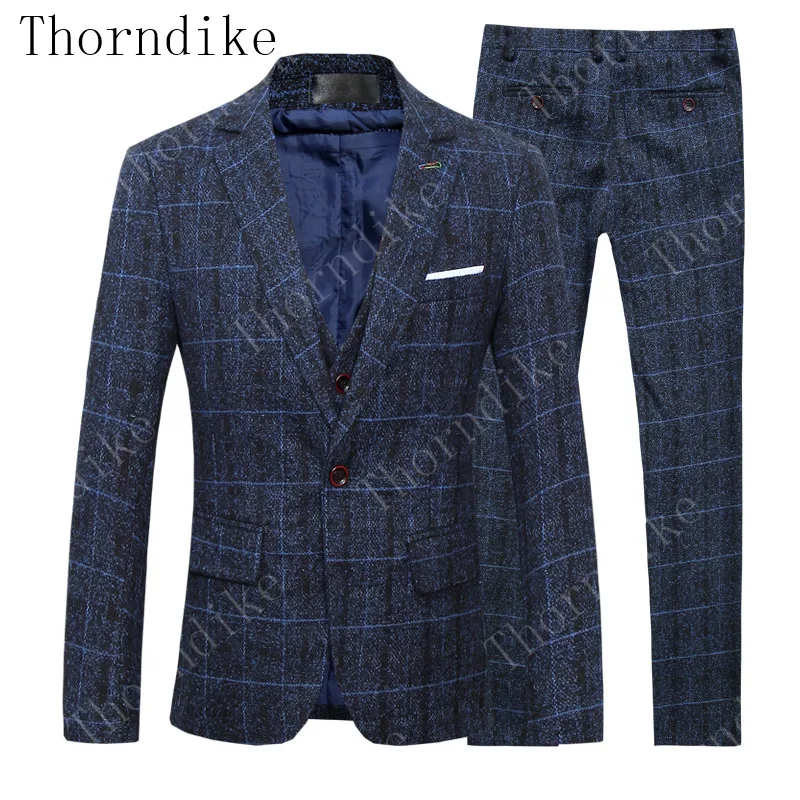 royal blue Пиджак+ жилет+ брюки) свадебное платье жениха клетчатые официальные костюмы набор мужской модный бутик шерсть Повседневный деловой костюм из трех предметов - Цвет: royal blue