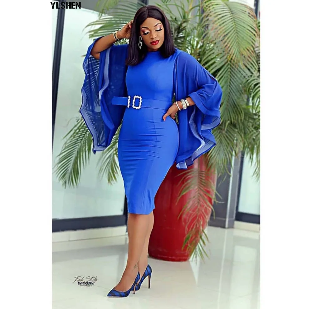 African Dresses for Women Dashiki 2019 New African Clothes Bazin Broder Riche Sexy Slim Ruffle Sleeve Robe Bodycon Africa Dress 06