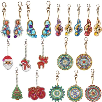 

3/4/5pcs DIY Full Drill Special Diamond Painting Keychain Cartoon Heart Animal Keyrings Women Bag Pendant Key Ring Gifts