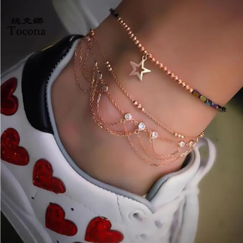 Tocona 3pcs/sets Gold Anklets for Women Fashion Hollow Star Foot Chain Clear Crystal Stone Summer Jewelry Accessories 8143 Tocona 3pcs/sets Gold Anklets for Women Fashion Hollow Star Foot Chain Clear Crystal Stone Summer Jewelry Accessories 8143