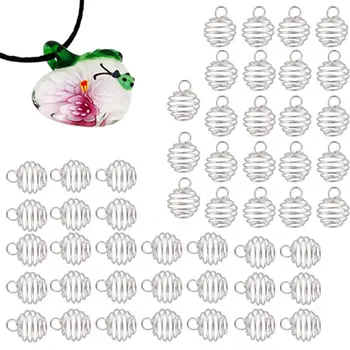 

1 Pcs Heart with Flower Ladybug Lampwork Art Glass Beaded Pendant Necklace Pink & 50x Spiral Bead Cages Pendants