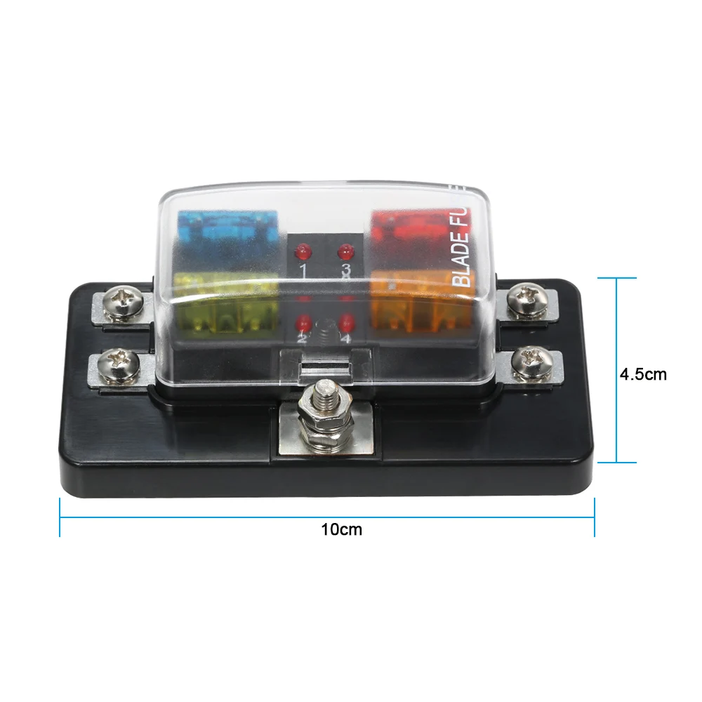 

4 Way Blade Fuse Box with LED Indicator Fuse Block for Car Boat Marine Caravan 12V 24V Car Fuse Box