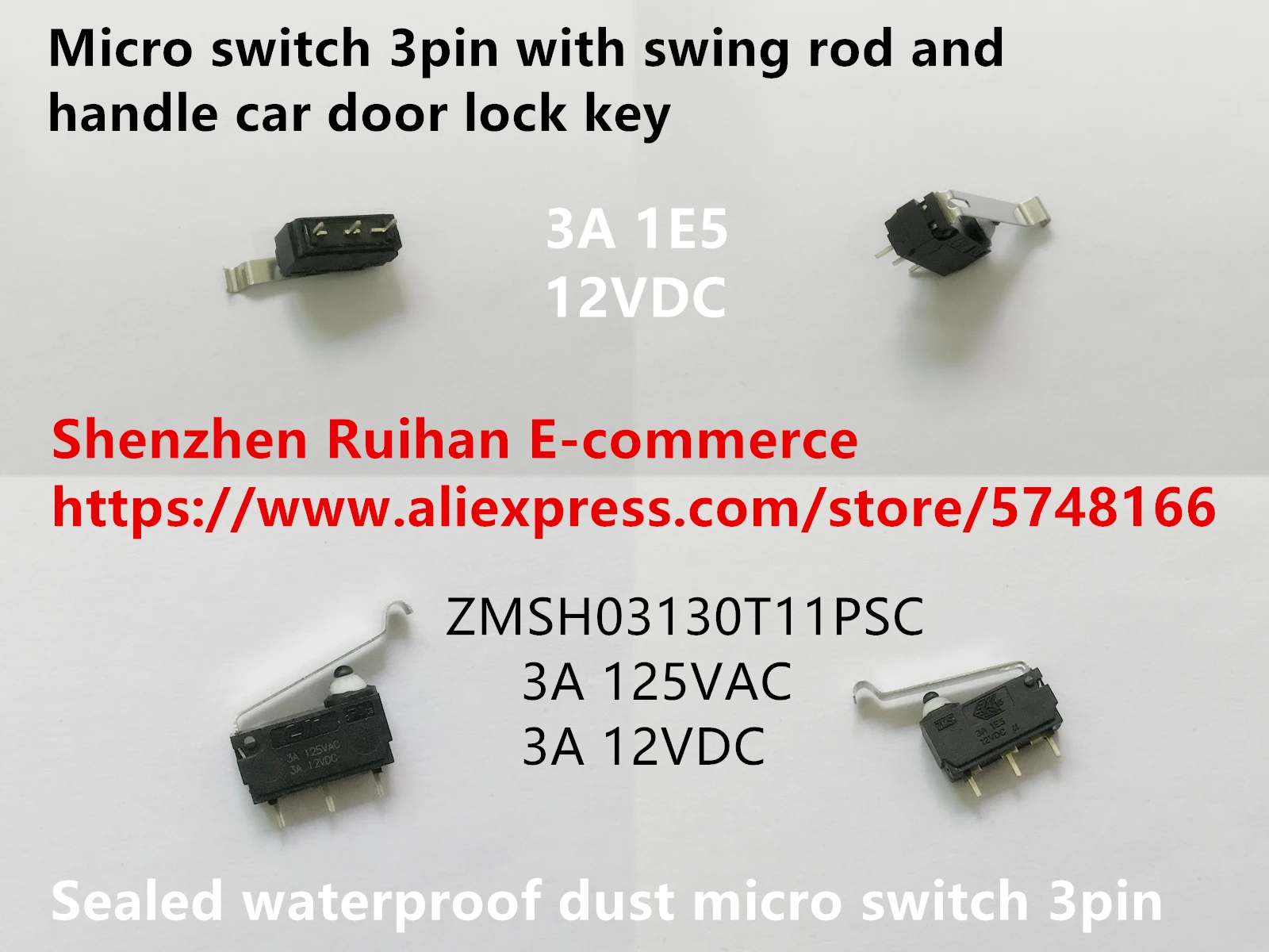 원래 새로운 100% ZMSH03130T11PSC 방수 먼지 마이크로 스위치 3pin 스윙로드 및 핸들 자동차 도어 잠금 키