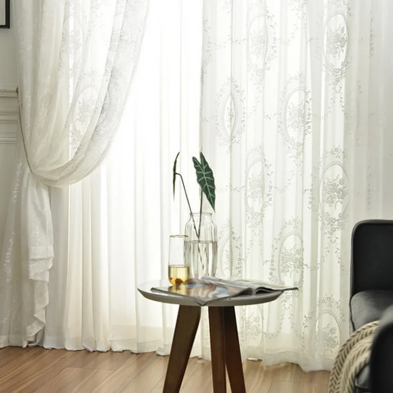 Flower Disc Yarn White Lace Tulle Curtains for Living Room Princess Window Drapes for Balcony Kitchen X-M190#20