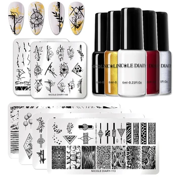 

NICOLE DIARY Stamping Nail Polish for Plates Templates Black White Gold Silver Printing Varnish Geometric Snake Stamp Stencil