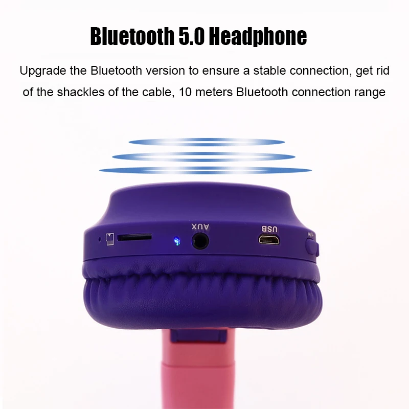 Kids Bluetooth 5 0 Headphones LED light Cat Ears Headset Wireless Earphone HIFI Stereo Bass headphone for Phones with microphone