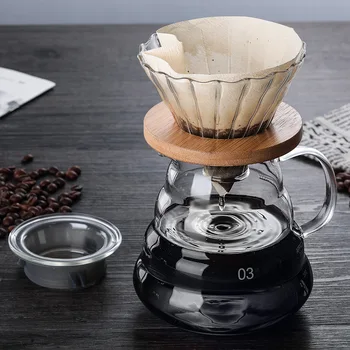 

800ML/600ML/360ML Wooden Brackets Glass Coffee Dripper and Pot Set Japness Style V60 Glass Coffee Filter Reusable Pour Over