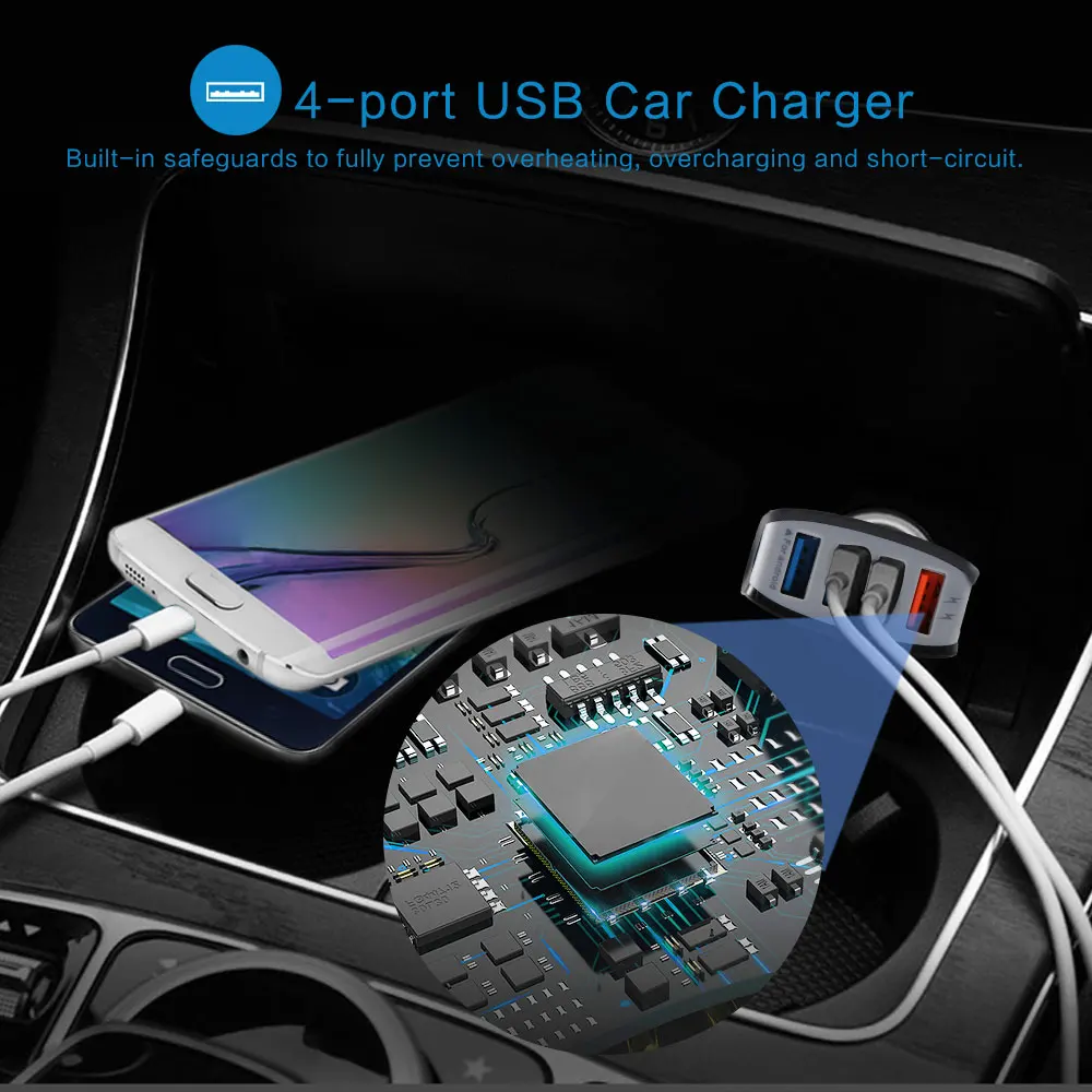 QC3.0 быстрое зарядное устройство USB 4 порта быстрое автомобильное зарядное устройство Адаптивное для samsung S8/S8 Plus/S7 для iPhone 6 7 планшетов Android устройств