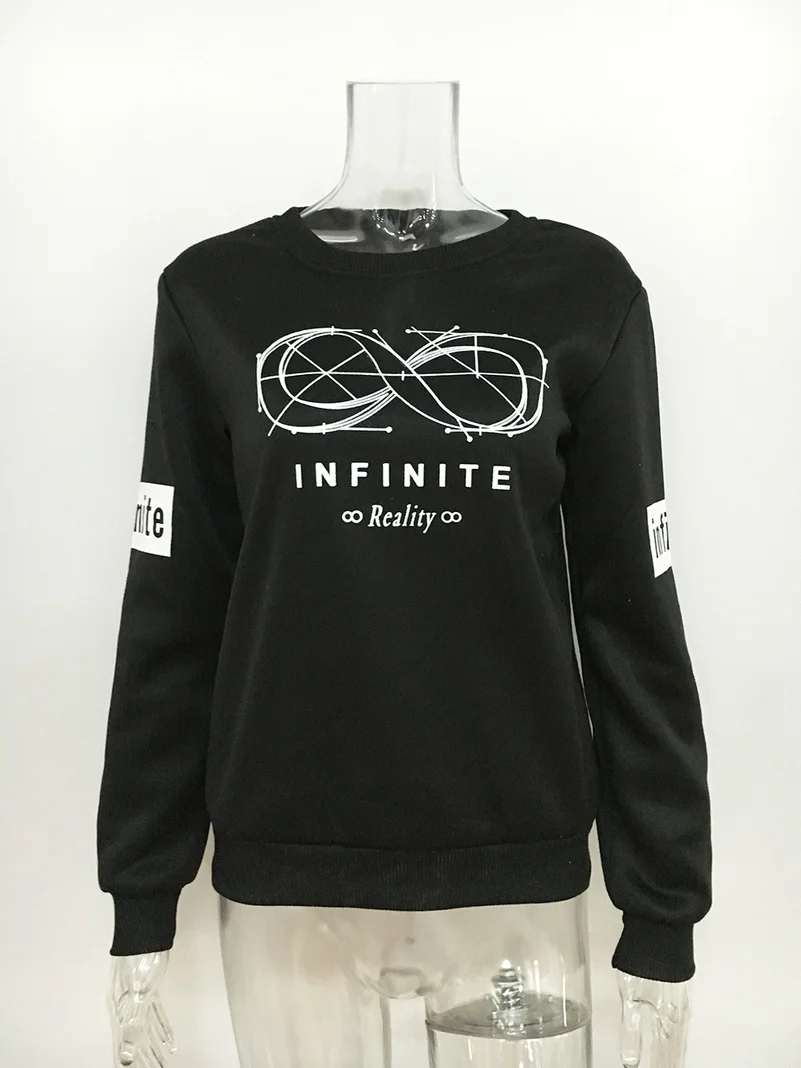 Толстовка с надписью "Infinite" кофты Для женщин Повседневное Kawaii Harajuku модные сапоги в панковском стиле, сапоги для девочек Костюмы европейские Топы в Корейском стиле