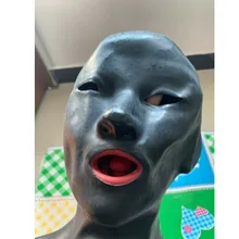 

3D Latex Hood with 15CM Long Nose Tube and Red Teeth Gag Rubber Mask Open Eye for Women (Head Around Size 54-57CM )