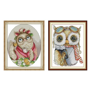 

Everlasting love Cute owl chinese Cross stitch kits Ecological cotton stamped printed 14CT 11CT DIY Christmas wedding decoration