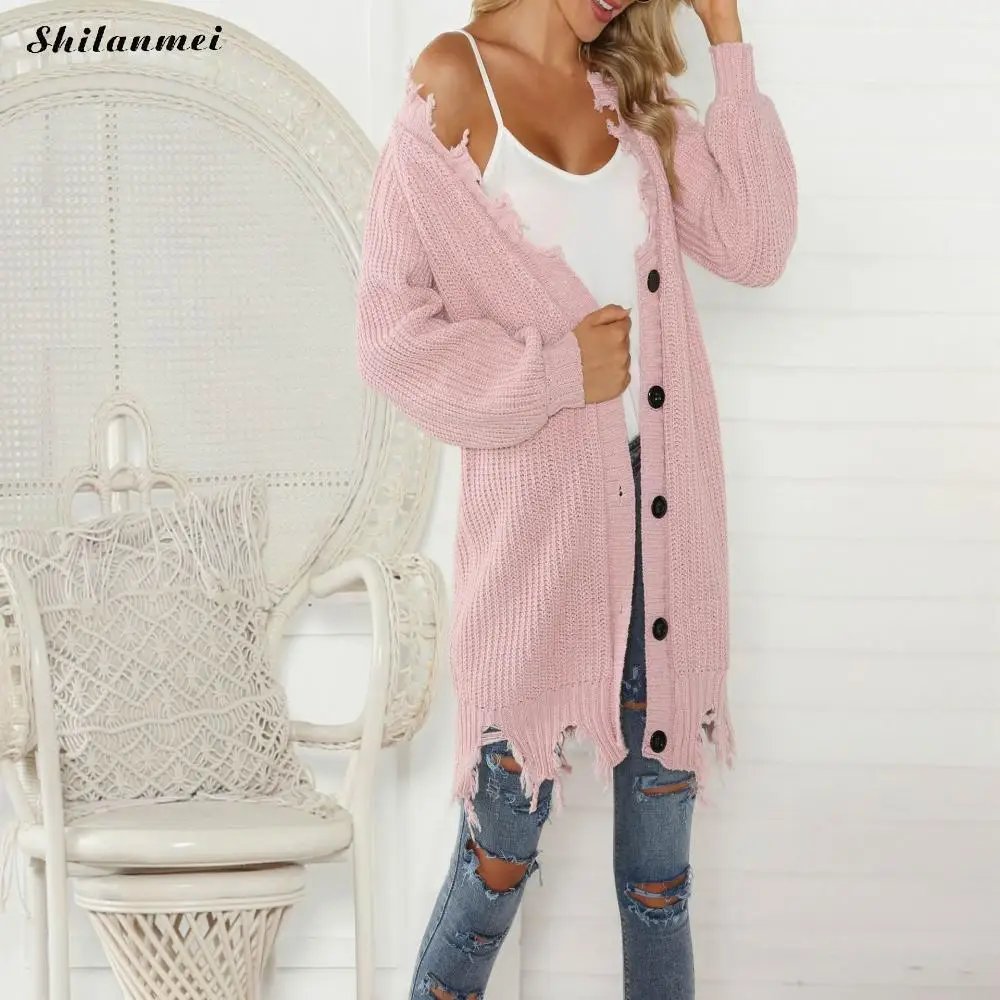 Pink Long Knitted Cardigan Women Single Breasted Casual Sweater Coat Kawaii Female Knitwear Tassels Sweaters Women Invierno