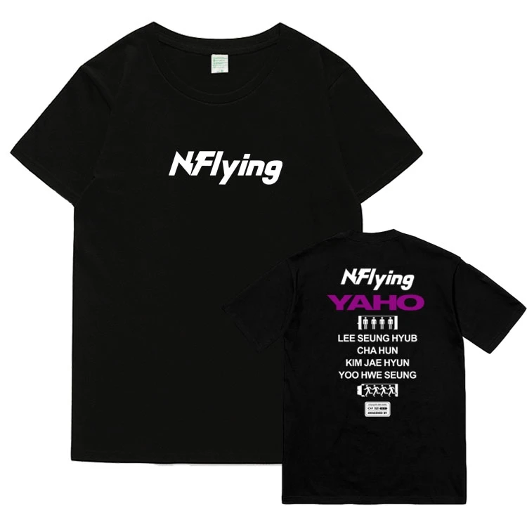 Kpop nflying альбом yaho все названия членов печать футболка с круглым вырезом унисекс летняя футболка с короткими рукавами