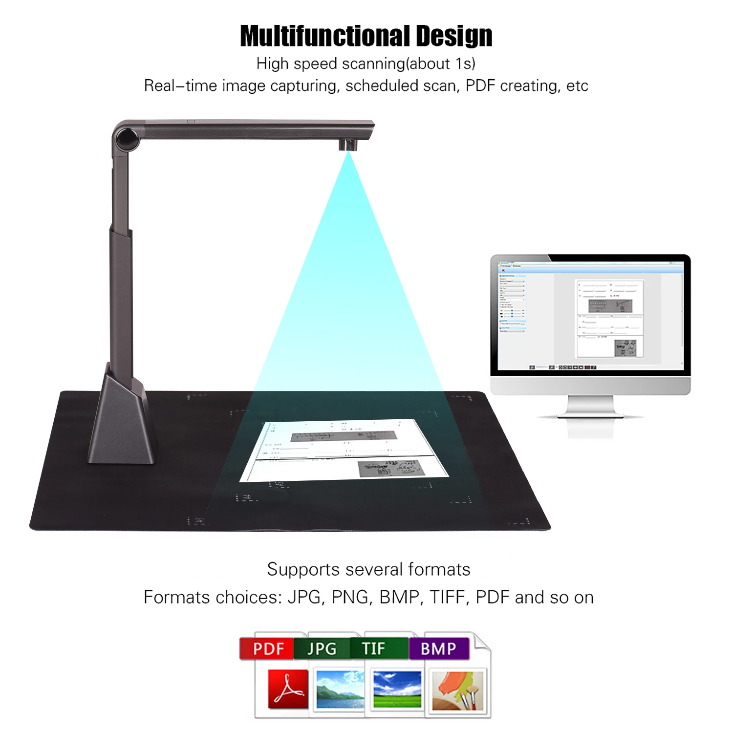 Portable A3 Document Scanner USB 2.0 Scanner with OCR Function Book Image Document Camera Scanner 8 Mega-pixel HD for Office scanners