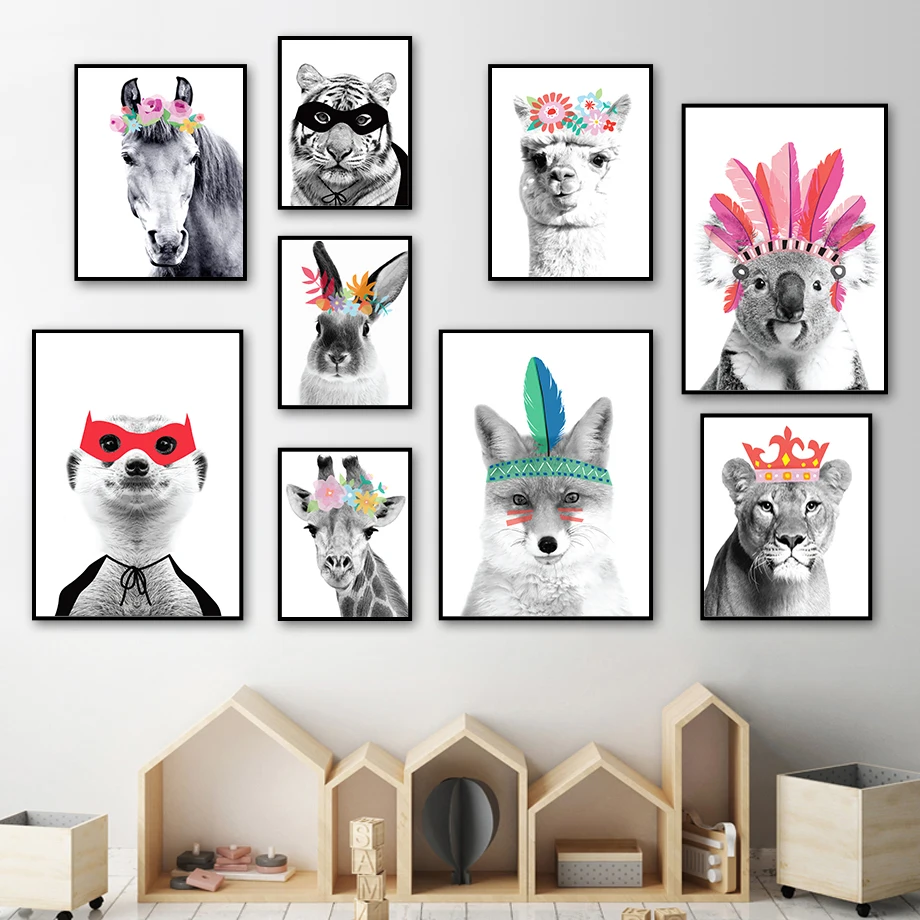 

Giraffe Dog Rabbit Parrot Cat Deer Wall Art Canvas Painting Nordic Posters And Prints Animals Wall Pictures Baby Kids Room Decor