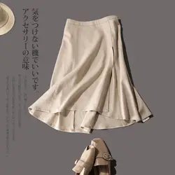 Высококачественная юбка в японском стиле из натурального хлопка и льна, летняя Новинка 2019, стильная женская юбка с разрезом выше колена