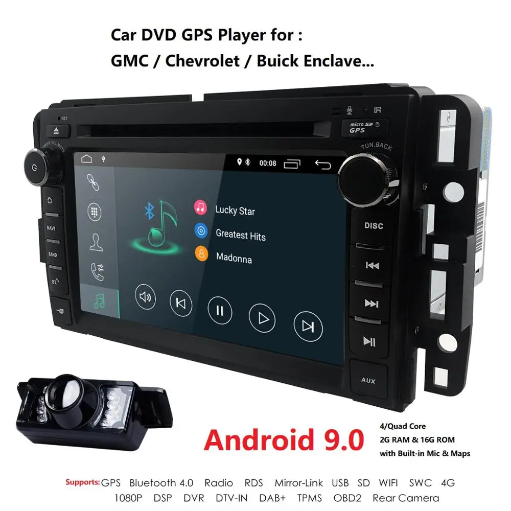 Flash Deal Android9.0 2G RAM Car DVD Player for GMC Yukon Denali Acadia Savana Sierra Chevrolet Express Traverse Equinox Wifi Free camera 2